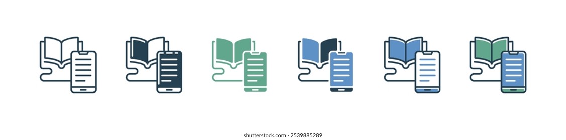 Leer libro Conjunto de iconos móviles Educación Curso de estudio en línea Libro abierto con ilustración de Vector de documento de aprendizaje de teléfono inteligente 