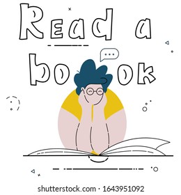 Read a book. Self care bodypositive poster. Vector illustration