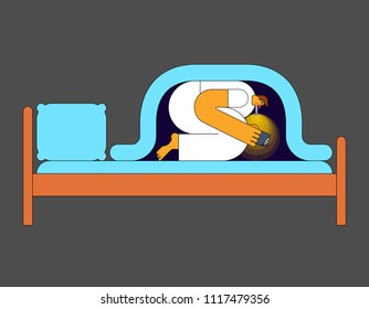 Read book under blanket with flashlight. Night reading. Vector illustration.