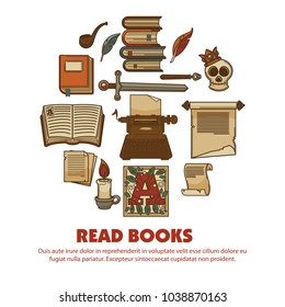 Lesen Sie Bücher, die ein wahres Poster mit uralten schriftlichen Reliquien lesen