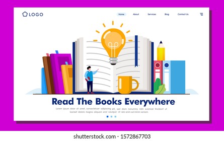 Read the books everywhere landing page website illustration vector flat design