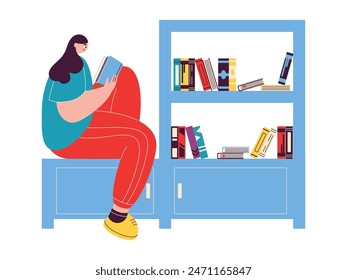 Read books freely in one's own library, vector illustration.