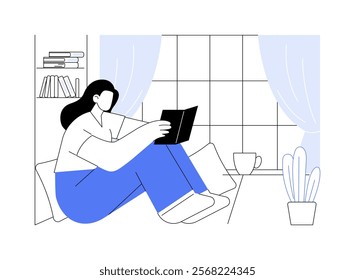 Read books isolated cartoon vector illustrations. Beautiful girl reading book, indoor activity, leisure time, home routine, daily chores, relaxing at home, modern literature vector cartoon.