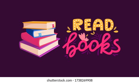 Read books quarantine lockdown text on banner. Vector lettering design for 2020 pandemic hazard alert.