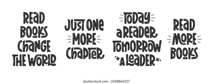 Read Books Quotes Set. Educational Inspirational Phrases. Vector Hand Lettering with Motivation for Reading. Readers Slogans.