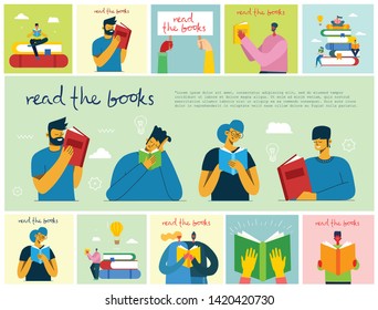 Read the books. Vector concept illustrations of World Book Day and Book festival in the flat style. People read the book. 