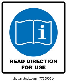 Read direction for use icon. Refer to instruction manual booklet mandatory sign, General mandatory action sign. Vector illustration isolated on white