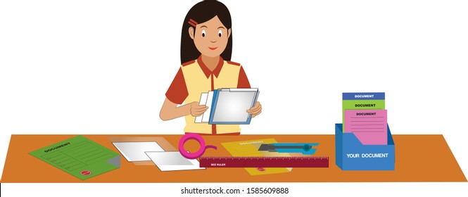 READ DOCUMENT GIRL VECTOR CARTOON