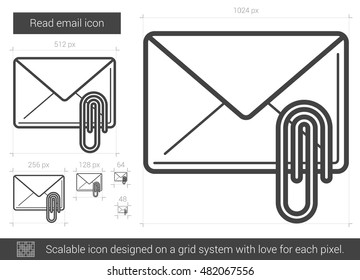 Read email vector line icon isolated on white background. Read email line icon for infographic, website or app. Scalable icon designed on a grid system.