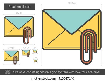 Leer el icono de línea vectorial de correo electrónico aislado en fondo blanco. Leer el icono de la línea de correo electrónico para infografía, sitio web o aplicación. Icono escalable diseñado en un sistema de cuadrícula.