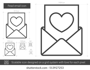 Read email vector line icon isolated on white background. Read email line icon for infographic, website or app. Scalable icon designed on a grid system.