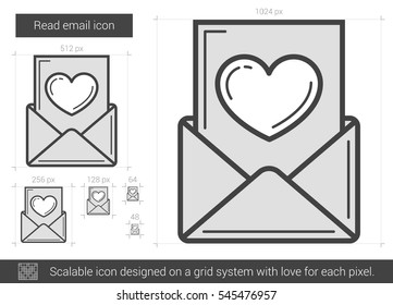 Read email vector line icon isolated on white background. Read email line icon for infographic, website or app. Scalable icon designed on a grid system.
