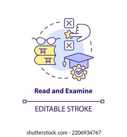 Read and examine concept icon. Analyzing facts and theory. Structure of case study abstract idea thin line illustration. Isolated outline drawing. Editable stroke. Arial, Myriad Pro-Bold fonts used