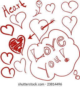 Read hearts hand-drawn doodles