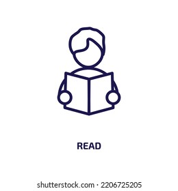 leer icono de la colección de actividades y hobbies. Lecturas lineales delgadas, educación, ícono de contorno de libro aislado en fondo blanco. Signo de lectura de vector de línea, símbolo para web y móvil