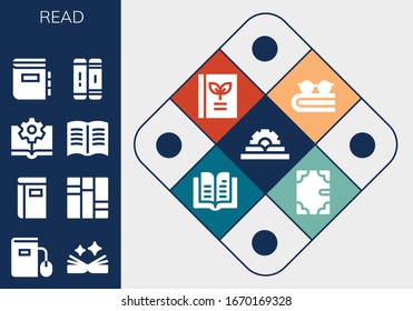 conjunto de iconos de lectura. 13 iconos de lectura rellenos.  Iconos modernos sencillos, como: Manual, libro, libros, diccionario, biblioteca