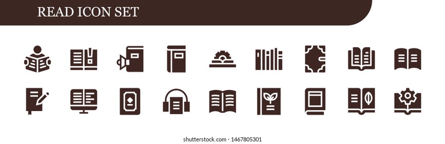 read icon set. 18 filled read icons.  Simple modern icons about  - Read, Manual, Book, Books, Ebooks, Audiobook, Ebook