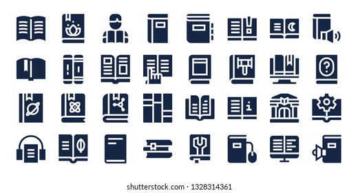 Read Icon Set. 32 Filled Read Icons. On Blue Background Style Collection Of - Book, Audiobook, Library, Reading, Magazine, Ebook, Books, Dictionary, Manual, Ebooks