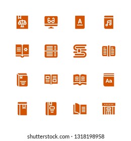 read icon set. Collection of 16 filled read icons included Library, Book, Dictionary, Read, Ebook, Audiobook, Reading mode