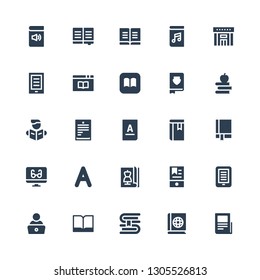 read icon set. Collection of 25 filled read icons included Text lines, Book, Read, Ebook, Magazine, Vocabulary, Reading mode, Manual, Reading, Books, Ibooks, Library, Audiobook