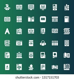 read icon set. Collection of 36 filled read icons included Book, Text lines, Books, Manual, Ebook, Audiobook, Science book, Magazine, Vocabulary, Library, Ibooks, Reading mode