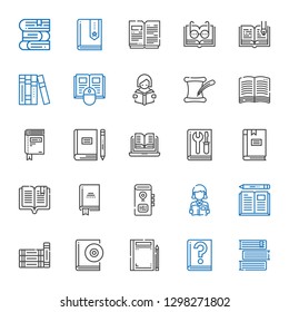 read icons set. Collection of read with books, guide, book, audiobook, reading, manual, open book, literature. Editable and scalable read icons.