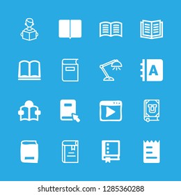 read icons set with e book, study lamp on and notebook filled with text lines vector set