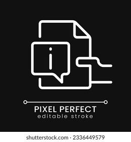 Read instructions pixel perfect white linear icon for dark theme. User tutorial. Information about product. Thin line illustration. Isolated symbol for night mode. Editable stroke. Poppins font used