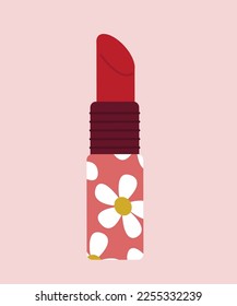 Leer lápiz labial con patrón de flores de margarita y fondo rosado
