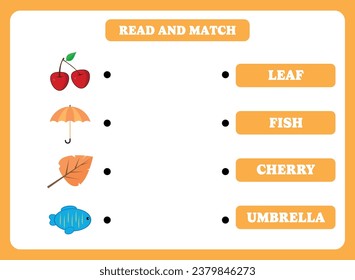 Read and match. Educational game for children. Learning english. Vocabulary activity for kids.