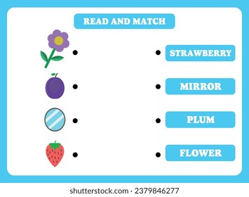 Read and match. Educational game for children. Learning english. Vocabulary activity for kids.