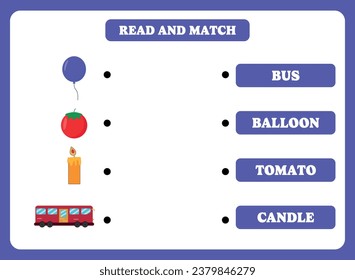 Read and match. Educational game for children. Learning english. Vocabulary activity for kids.