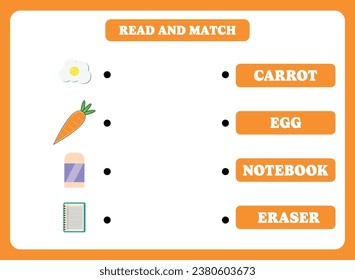 Read and match. Educational game for children. Learning english. Vocabulary activity for kids.