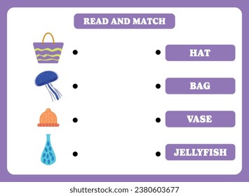 Read and match. Educational game for children. Learning english. Vocabulary activity for kids.