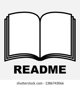 Read Me Book Icon, Isolated Book Icon With README Text, Readme File Icon, Vector Illustration.