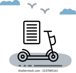 Read Me Booklet With Bicycle Vector Icon Design, Green Transport Symbol, Eco Motorized Scooter Sign, Electric Scooter Manual Concept, Push-scooter And Street Vehicle Stock Illustration