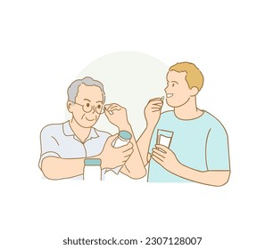 read medicine description, young men take medicine