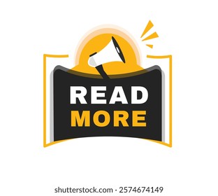 Read more banner flat label and icon megaphone. Vector design sign.