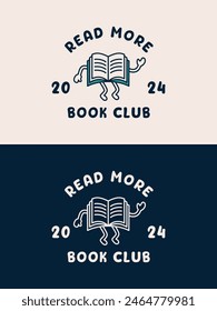 Read more book club positive typography. Stylish book mascot illustration for printable products.