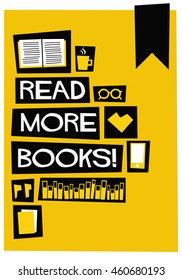 Read more books! (Flat Style Vector Illustration Book Quote Poster Design)