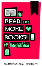 Read more books! (Flat Style Vector Illustration Book Quote Poster Design)