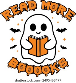 Read more booooks funny halloween ghost typography t shirt design