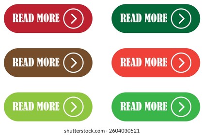 Read more button icon set showing right arrow symbols in multicolor rounded shapes.