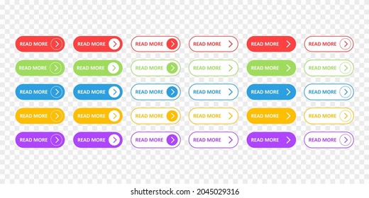 Read More buttons collection. Different colorful button set. Web icons. Web element. Vector illustration.
