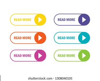Read More colorful button set with icons Web Isolated on white background. Vector Illustration.