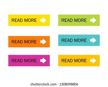 Read More colorful button set with icons Web Isolated on white background. Vector Illustration.