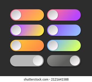 Leer El conjunto de botones más coloridos sobre fondo blanco. Colección de botones de gradiente de línea plana. Elemento web vector Mobile, toggle, switch, ui, 3D. Dibujo de vectores. Estilo dibujado a mano.