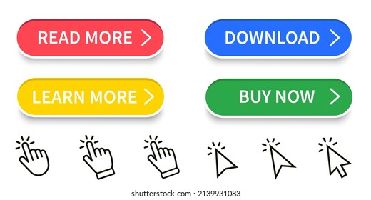 Read more, download and buy now modern buttons set for web site. Hand pointer and arrow clicking set. Vector