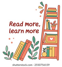 Read More, Learn More: Books and Plants vector flat design