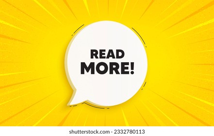 Read More tag. Speech bubble sunburst banner. Navigation sign. Get description info symbol. Read more chat speech message. Yellow sun burst background. Vector